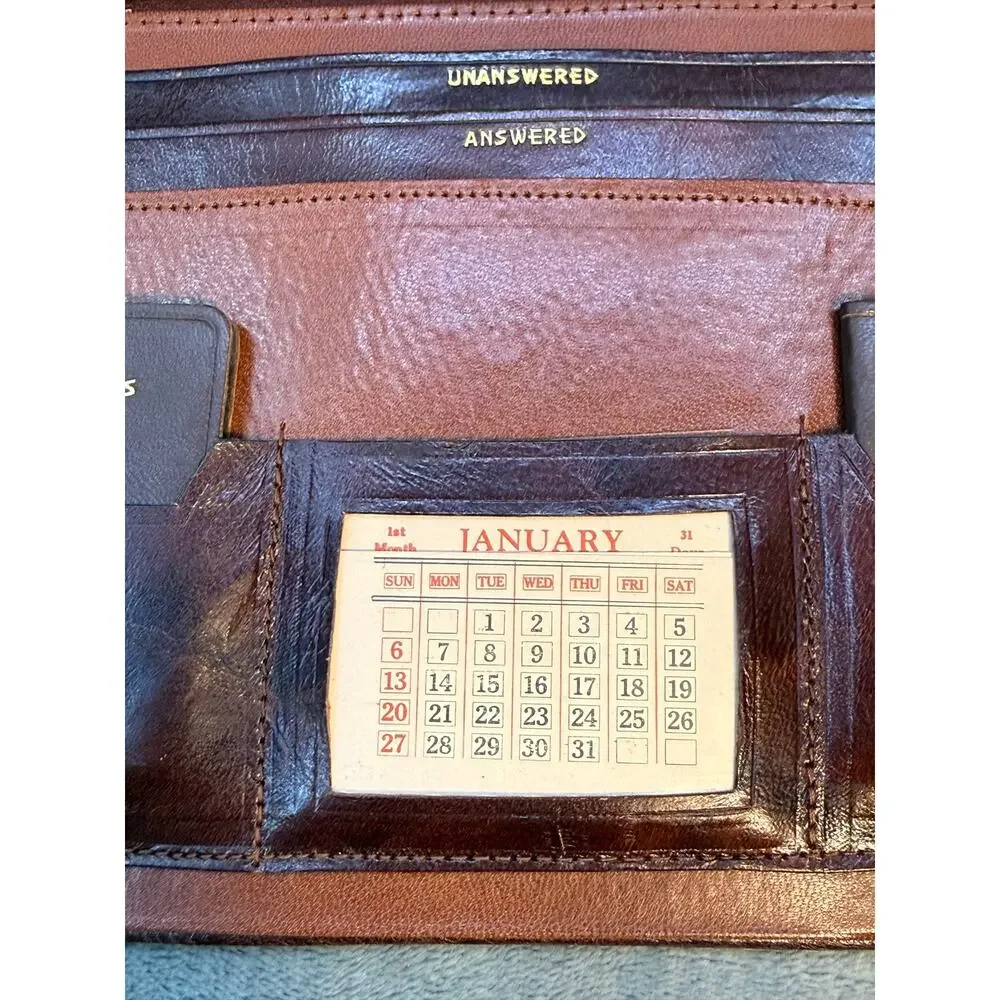 Vintage Brown Leather Folio Desk Organizer Address Book Notes Calendar 7x11 inch